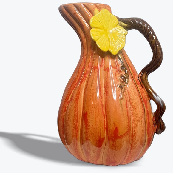 Other - Vintage Ceramic Pumpkin Pitcher Orange Fall Decor Floral Accent Jug